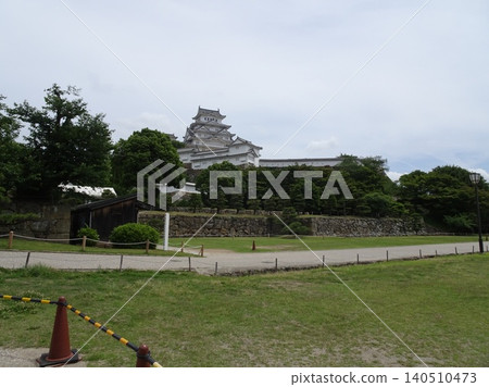 A magnificent panoramic view of Himeji Castle across the plaza. A magnificent panoramic view of Himeji Castle across the plaza. 140510473