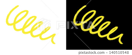 A bright yellow, hand-drawn spiral shape is presented on both a stark white and a deep black background, offering a versatile graphic element A bright yellow, hand-drawn spiral shape is presented on both a stark white and a deep black background, offering a versatile graphic element 140510548