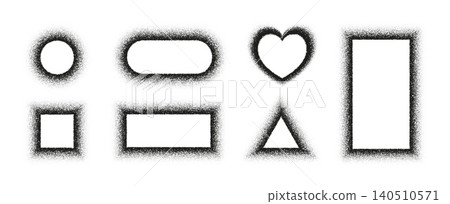 Grain stippled texture circle, rectangle, triangle, and heart frames isolated on white background. Spray dot noise vignette with dotted pattern. Grain stippled texture circle, rectangle, triangle, and heart frames isolated on white background. Spray dot noise vignette with dotted pattern. 140510571