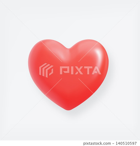 3D red heart shape icon isolated on light background. Balloon realistic glossy love symbol 3D red heart shape icon isolated on light background. Balloon realistic glossy love symbol 140510597