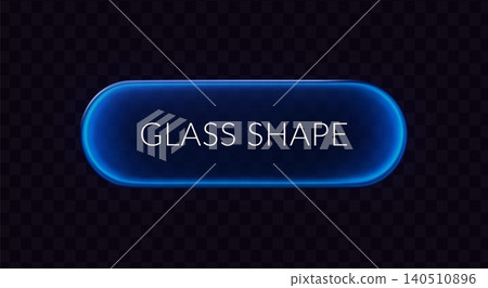 Blue neon glass pill button isolated on dark transparent background. UX UI rounded rectangle box. Blue neon glass pill button isolated on dark transparent background. UX UI rounded rectangle box. 140510896