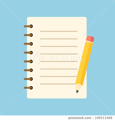 Notebook with pencil icon in flat style. Notepad document vector illustration on isolated background. Workbook sign business concept. Notebook with pencil icon in flat style. Notepad document vector illustration on isolated background. Workbook sign business concept. 140511409