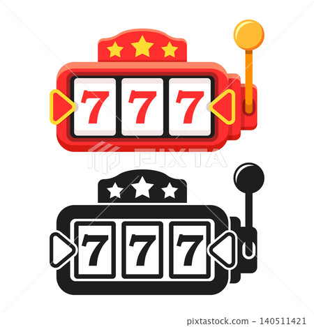 Casino slot machine icon in flat style. 777 jackpot vector illustration on isolated background. Game machine sign business concept. Casino slot machine icon in flat style. 777 jackpot vector illustration on isolated background. Game machine sign business concept. 140511421