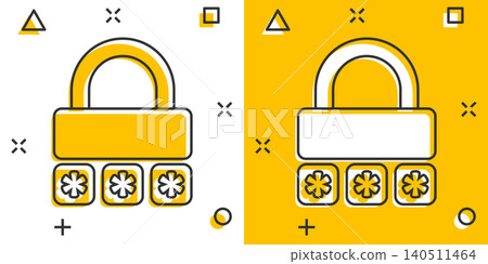 Login icon in comic style. Password access cartoon vector illustration on white isolated background. Padlock entry splash effect business concept. Login icon in comic style. Password access cartoon vector illustration on white isolated background. Padlock entry splash effect business concept. 140511464