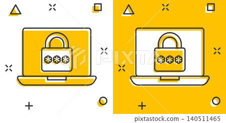 Login icon in comic style. Password access cartoon vector illustration on white isolated background. Padlock entry splash effect business concept. Login icon in comic style. Password access cartoon vector illustration on white isolated background. Padlock entry splash effect business concept. 140511465