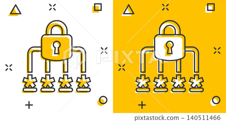 Login icon in comic style. Password access cartoon vector illustration on white isolated background. Padlock entry splash effect business concept. Login icon in comic style. Password access cartoon vector illustration on white isolated background. Padlock entry splash effect business concept. 140511466