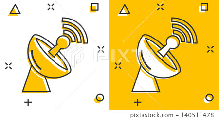 Satellite antenna tower icon in comic style. Broadcasting cartoon Satellite antenna tower icon in comic style. Broadcasting cartoon 140511478