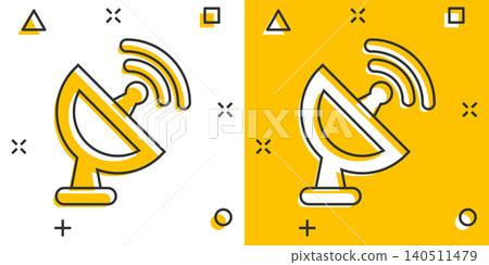 Satellite antenna tower icon in comic style. Broadcasting cartoon Satellite antenna tower icon in comic style. Broadcasting cartoon 140511479