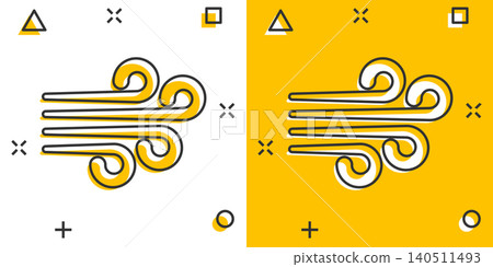 Wind icon in comic style. Air cartoon vector illustration on white isolated background. Breeze splash effect business concept. Wind icon in comic style. Air cartoon vector illustration on white isolated background. Breeze splash effect business concept. 140511493