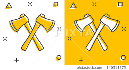 Axe icon in comic style. Lumberjack cartoon vector illustration on white isolated background. Blade splash effect business concept. Axe icon in comic style. Lumberjack cartoon vector illustration on white isolated background. Blade splash effect business concept. 140511575
