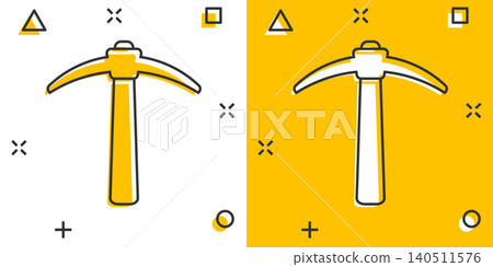 Axe icon in comic style. Lumberjack cartoon vector illustration on white isolated background. Blade splash effect business concept. Axe icon in comic style. Lumberjack cartoon vector illustration on white isolated background. Blade splash effect business concept. 140511576
