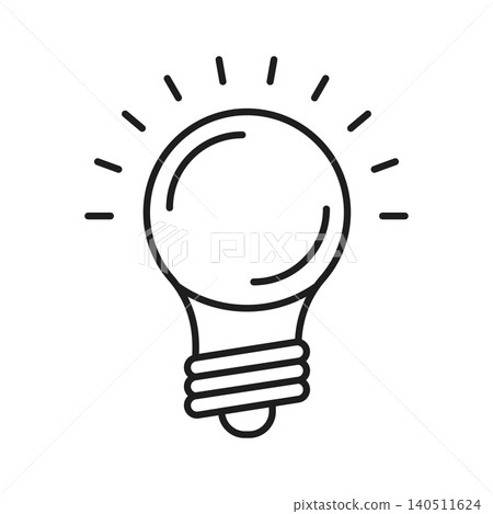 Light bulb icon in flat outline stroke style. Lightbulb vector illustration on isolated background. Idea sign business concept. 140511624