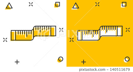 Measure tape icon in comic style. Ruler cartoon sign vector illustration on white isolated background. Meter splash effect business concept. Measure tape icon in comic style. Ruler cartoon sign vector illustration on white isolated background. Meter splash effect business concept. 140511679