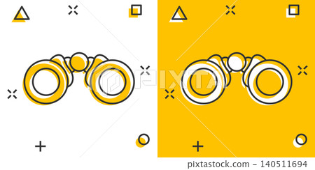Binocular icon in comic style. Search cartoon vector illustration on white isolated background. Zoom splash effect business concept. Binocular icon in comic style. Search cartoon vector illustration on white isolated background. Zoom splash effect business concept. 140511694