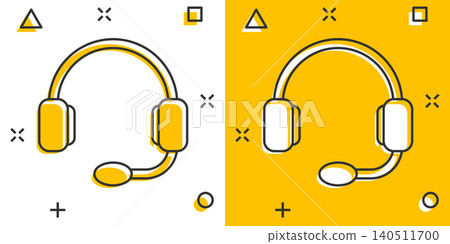 Helpdesk icon in comic style. Headphone cartoon vector illustration on white isolated background. Chat operator splash effect business concept. Helpdesk icon in comic style. Headphone cartoon vector illustration on white isolated background. Chat operator splash effect business concept. 140511700