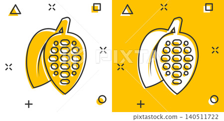 Cocoa bean icon in comic style. Chocolate cream cartoon vector illustration on white isolated background. Nut plant splash effect business concept. Cocoa bean icon in comic style. Chocolate cream cartoon vector illustration on white isolated background. Nut plant splash effect business concept. 140511722