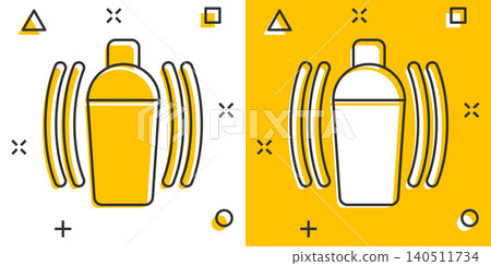 Shaker cocktail icon in comic style. Alcohol bottle cartoon vector illustration on white isolated background. Bar drink splash effect business concept. Shaker cocktail icon in comic style. Alcohol bottle cartoon vector illustration on white isolated background. Bar drink splash effect business concept. 140511734