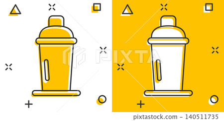 Shaker cocktail icon in comic style. Alcohol bottle cartoon vector illustration on white isolated background. Bar drink splash effect business concept. Shaker cocktail icon in comic style. Alcohol bottle cartoon vector illustration on white isolated background. Bar drink splash effect business concept. 140511735