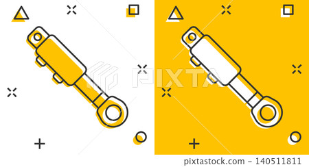 Hydraulic icon in comic style. Cylinder cartoon vector illustration on white isolated background. Equipment splash effect business concept. Hydraulic icon in comic style. Cylinder cartoon vector illustration on white isolated background. Equipment splash effect business concept. 140511811