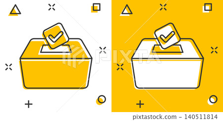 Vote icon in comic style. Ballot box cartoon vector illustration on white isolated background. Election splash effect business concept. Vote icon in comic style. Ballot box cartoon vector illustration on white isolated background. Election splash effect business concept. 140511814
