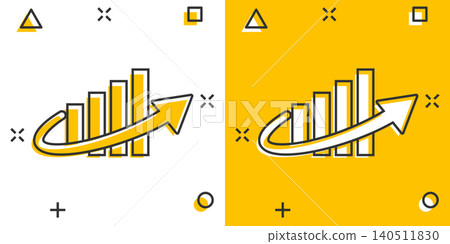 Growth arrow icon in comic style. Revenue cartoon vector illustration on white isolated background. Increase splash effect business concept. Growth arrow icon in comic style. Revenue cartoon vector illustration on white isolated background. Increase splash effect business concept. 140511830
