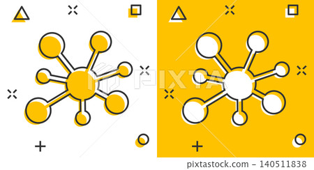 Hub network connection sign icon in comic style. Dna molecule vector cartoon illustration on white isolated background. Atom business concept splash effect. 140511838