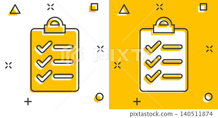 To do list icon in comic style. Document checklist cartoon vector illustration on white isolated background. Notepad check mark splash effect business concept. To do list icon in comic style. Document checklist cartoon vector illustration on white isolated background. Notepad check mark splash effect business concept. 140511874