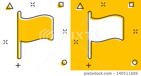 Flag icon in comic style. Pin cartoon vector illustration on white isolated background. Flagpole splash effect business concept. Flag icon in comic style. Pin cartoon vector illustration on white isolated background. Flagpole splash effect business concept. 140511889