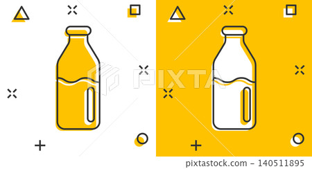 Bottle milk icon in comic style. Flask cartoon vector illustration on white isolated background. Drink container splash effect business concept. Bottle milk icon in comic style. Flask cartoon vector illustration on white isolated background. Drink container splash effect business concept. 140511895