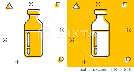Bottle milk icon in comic style. Flask cartoon vector illustration on white isolated background. Drink container splash effect business concept. Bottle milk icon in comic style. Flask cartoon vector illustration on white isolated background. Drink container splash effect business concept. 140511896