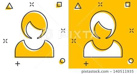 Woman sign icon in comic style. Female avatar vector cartoon illustration on white isolated background. Girl face business concept splash effect. Woman sign icon in comic style. Female avatar vector cartoon illustration on white isolated background. Girl face business concept splash effect. 140511935