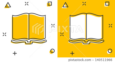 Open book icon in comic style. Literature vector cartoon illustration on white isolated background. Library business concept splash effect. Open book icon in comic style. Literature vector cartoon illustration on white isolated background. Library business concept splash effect. 140511966