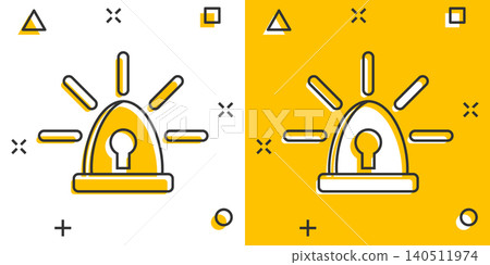Emergency siren icon in comic style. Police alarm vector cartoon illustration on white isolated background. Medical alert business concept splash effect. 140511974