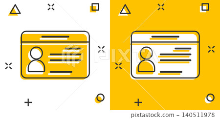 Id card icon in comic style. Identity tag vector cartoon illustration on white isolated background. Driver licence business concept splash effect. 140511978