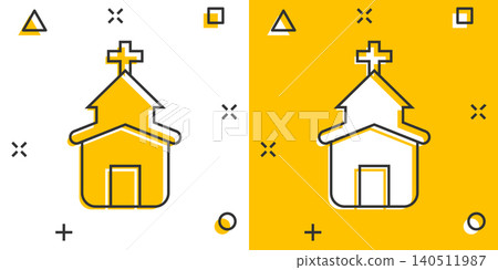 Church icon in comic style. Chapel vector cartoon illustration on white isolated background. Religious building business concept splash effect. Church icon in comic style. Chapel vector cartoon illustration on white isolated background. Religious building business concept splash effect. 140511987