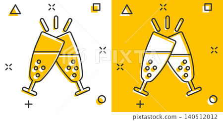 Champagne glass icon in comic style. Alcohol drink vector cartoon illustration on white isolated background. Cocktail splash effect business concept. Champagne glass icon in comic style. Alcohol drink vector cartoon illustration on white isolated background. Cocktail splash effect business concept. 140512012