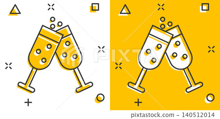 Champagne glass icon in comic style. Alcohol drink vector cartoon illustration on white isolated background. Cocktail splash effect business concept. Champagne glass icon in comic style. Alcohol drink vector cartoon illustration on white isolated background. Cocktail splash effect business concept. 140512014
