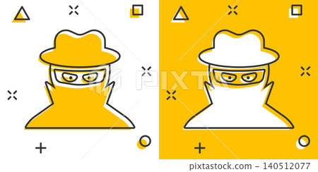 Fraud hacker icon in comic style. Spy cartoon vector illustration on isolated background. Cyber defend splash effect business concept. Fraud hacker icon in comic style. Spy cartoon vector illustration on isolated background. Cyber defend splash effect business concept. 140512077