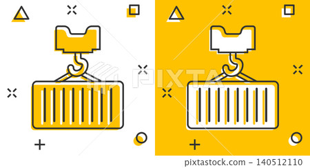 Container icon in comic style. Delivery cargo cartoon vector illustration on white isolated background. Freight box splash effect business concept. Container icon in comic style. Delivery cargo cartoon vector illustration on white isolated background. Freight box splash effect business concept. 140512110