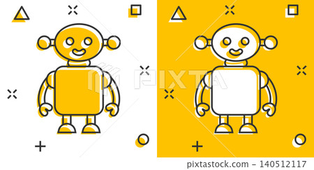 Cute robot chatbot icon in comic style. Bot operator cartoon vector illustration on white isolated background. Smart chatbot character splash effect business concept. Cute robot chatbot icon in comic style. Bot operator cartoon vector illustration on white isolated background. Smart chatbot character splash effect business concept. 140512117
