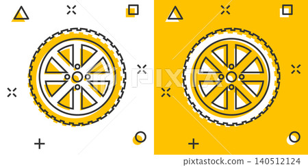 Car wheel icon in comic style. Vehicle part cartoon vector illustration on white isolated background. Tyre splash effect business concept. Car wheel icon in comic style. Vehicle part cartoon vector illustration on white isolated background. Tyre splash effect business concept. 140512124