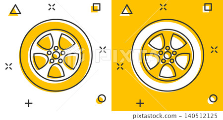 Car wheel icon in comic style. Vehicle part cartoon vector illustration on white isolated background. Tyre splash effect business concept. Car wheel icon in comic style. Vehicle part cartoon vector illustration on white isolated background. Tyre splash effect business concept. 140512125