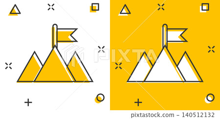 Mission champion icon in comic style. Mountain cartoon vector illustration on white isolated background. Leadership splash effect business concept. Mission champion icon in comic style. Mountain cartoon vector illustration on white isolated background. Leadership splash effect business concept. 140512132