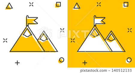 Mission champion icon in comic style. Mountain cartoon vector illustration on white isolated background. Leadership splash effect business concept. Mission champion icon in comic style. Mountain cartoon vector illustration on white isolated background. Leadership splash effect business concept. 140512133