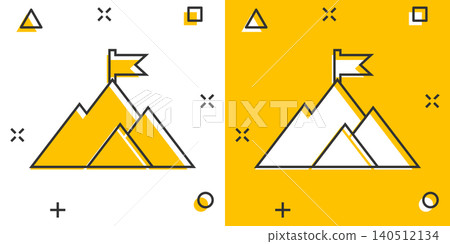 Mission champion icon in comic style. Mountain cartoon vector illustration on white isolated background. Leadership splash effect business concept. Mission champion icon in comic style. Mountain cartoon vector illustration on white isolated background. Leadership splash effect business concept. 140512134