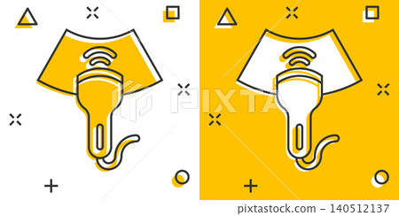 Ultrasound icon in comic style. Scanner equipment cartoon vector illustration on white isolated background. Ultrasonic splash effect business concept. Ultrasound icon in comic style. Scanner equipment cartoon vector illustration on white isolated background. Ultrasonic splash effect business concept. 140512137