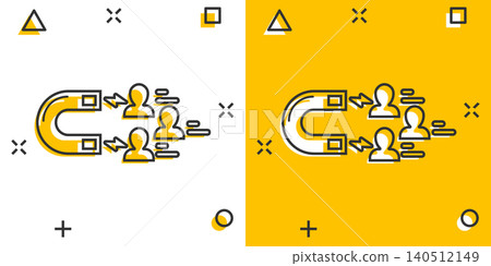 Lead conversion icon in comic style. Attract cartoon vector illustration on white isolated background. Magnet splash effect business concept. 140512149