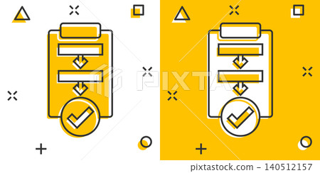 Procedure list icon in comic style. Document project cartoon vector illustration on white isolated background. Checklist splash effect business concept. 140512157