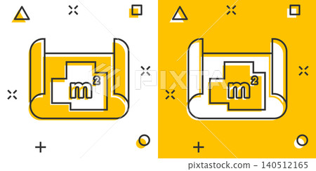 Room plan icon in comic style. Blueprint cartoon vector illustration on white isolated background. House project splash effect business concept. Room plan icon in comic style. Blueprint cartoon vector illustration on white isolated background. House project splash effect business concept. 140512165