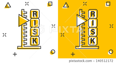 Risk level icon in comic style. Result cartoon vector illustration on white isolated background. Assessment splash effect business concept. Risk level icon in comic style. Result cartoon vector illustration on white isolated background. Assessment splash effect business concept. 140512172